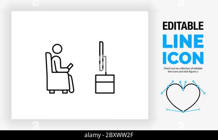 Editable line icon of a stick figure person watching tv, Stock Vector