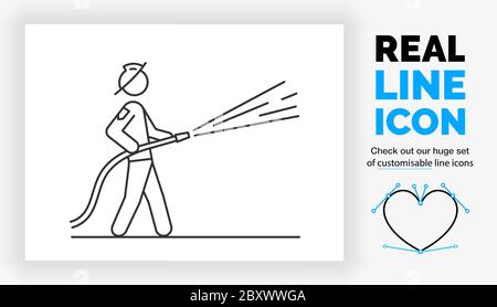 Editable line icon of a stick figure fire fighter Stock Vector