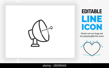 Editable line icon of a satellite dish Stock Vector
