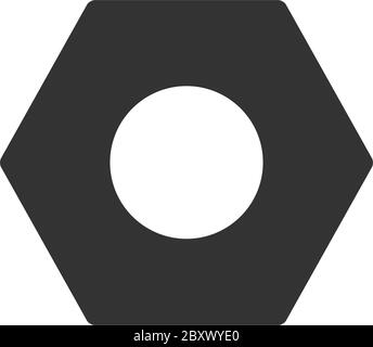 Hex nut. Black Icon Flat on white background Stock Vector