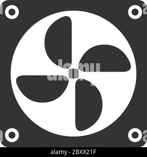 Computer cooling fan. Black Icon Flat on white background Stock Vector