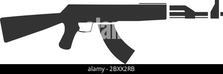 Assault rifle. Black Icon Flat on white background Stock Vector