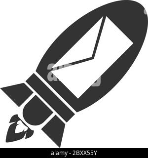 Flying message. Black Icon Flat on white background Stock Vector