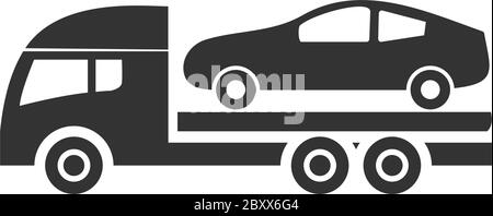 Tow car evacuation. Black Icon Flat on white background Stock Vector