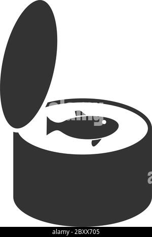 Canned tuna fish. Black Icon Flat on white background Stock Vector
