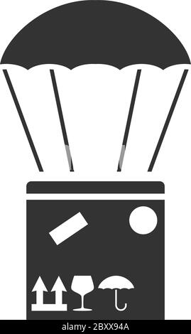 Aerial post delivery. Black Icon Flat on white background Stock Vector