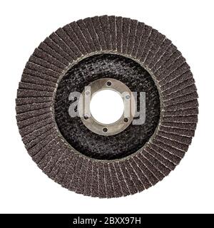 Wood abrasive flat flap disc for angle grinder mashine. Isolated on white background without shadows Stock Photo