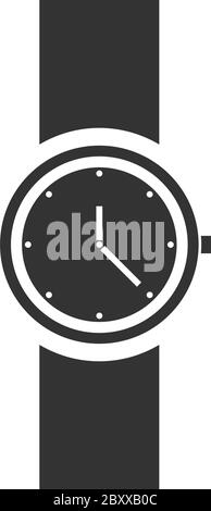 Wristwatch. Black Icon Flat on white background Stock Vector