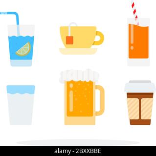 Drinks set vector flat material design isolated object on white background. Stock Vector