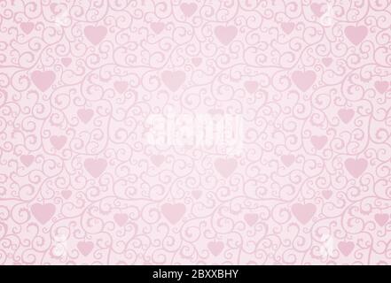 Pink background with curls and hearts. Stock Vector