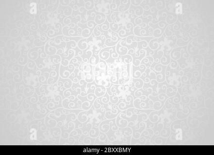 Silver background with curls and lily flowers. Stock Vector