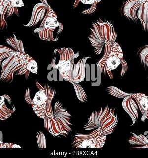 Seamless pattern with fish in graphic style. Vector. Stock Vector