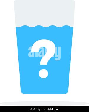Glass of water with a question mark vector flat material design isolated object on white background. Stock Vector