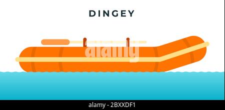 Inflatable rubber dingey with oars vector icon flat isolated. Stock Vector
