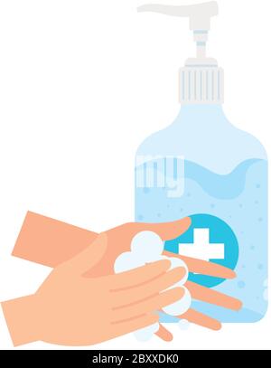 hands washing and sanitizer bottle with cross label vector design Stock ...