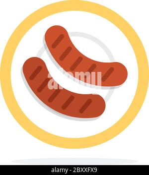 BBQ sausages on a plate vector flat material design isolated object on white background. Stock Vector
