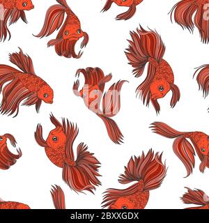 Seamless pattern with fish in graphic style. Vector. Stock Vector
