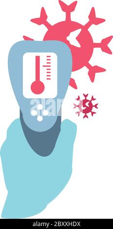 contactless infrared thermometer to detect coronavirus on white background vector illustration design Stock Vector