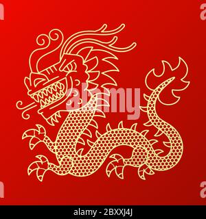 Vector background with asia dragons. Hand drawn illustration. Sketch. Stock Vector