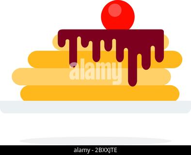 Pancake with chocolate vector flat material design isolated object on white background. Stock Vector