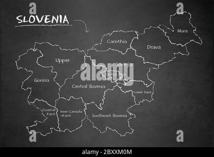 Slovenia map administrative division separates regions and names, design card blackboard chalkboard vector Stock Vector