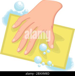cleaning with dishcloth on white background vector illustration design Stock Vector