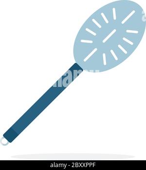 Pasta spoon with holes vector flat material design isolated object on white background. Stock Vector