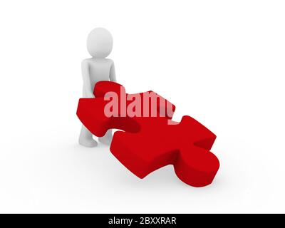 3d human puzzle red Stock Photo