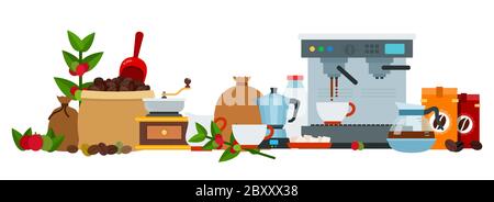 Coffee shop flat style vector illustration on white background. Stock Vector