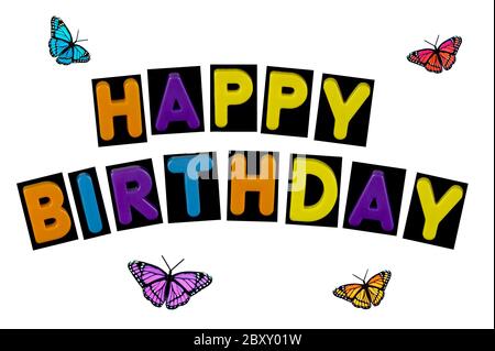 Happy birthday spelt out isolated against a white background Stock Photo