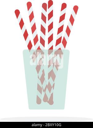 Cocktail straws in a glass vector flat isolated Stock Vector