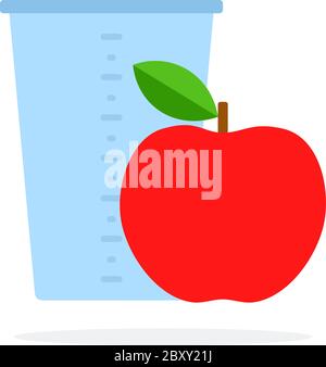 Measuring cup and red apple vector flat isolated Stock Vector