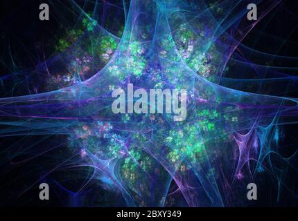 Abstract fractal spider web with little flowers. Abstract fractal patterns and shapes Stock Photo