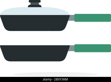 Open pan and a pan with a lid vector flat isolated Stock Vector