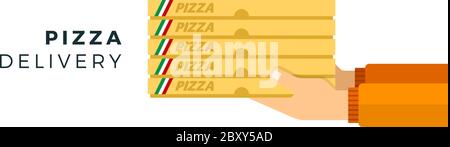 Pizza delivery courier hands vector flat isolated Stock Vector
