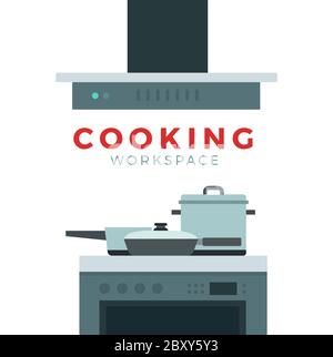 Concept workplace for cooking food vector illustration in flat style. Stock Vector