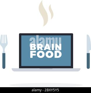 Brain food banner on screen laptop vector flat isolated Stock Vector