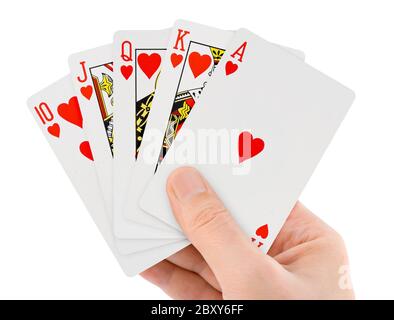 Playing cards in hand Stock Photo