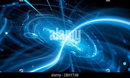 Blue glowing connected fiber optic cables, computer generated abstract background, 3D rendering Stock Photo