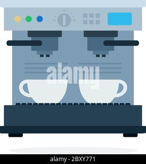 Coffee machine into two mugs vector flat isolated Stock Vector