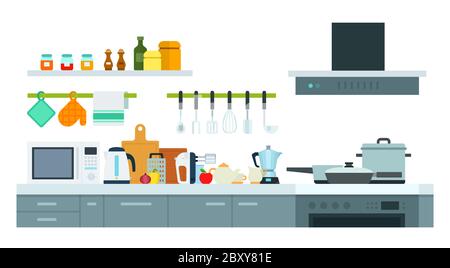 Concept of modern kitchen vector illustration in flat style. Stock Vector