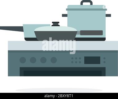 Pans and saucepan on the stove vector flat isolated Stock Vector