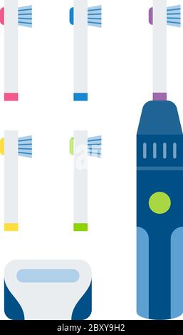 Electric toothbrush with brush set vector icon flat isolated Stock Vector