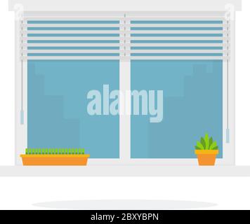 Inside a window with shutters and flowers vector flat isolated Stock Vector