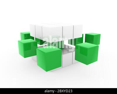 3d cube green white Stock Photo