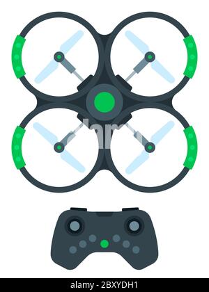 Drone for solving business problems and control panel vector icon flat isolated. Stock Vector