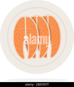 Salmon on a plate top view Stock Vector