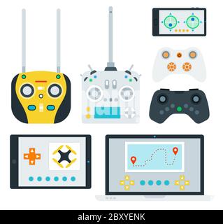 Different control panels for drones and software for gadgets vector illustration in a flat design Stock Vector