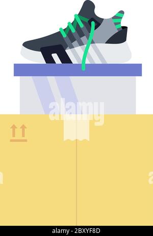Sneakers pair on the boxes vector icon flat isolated Stock Vector