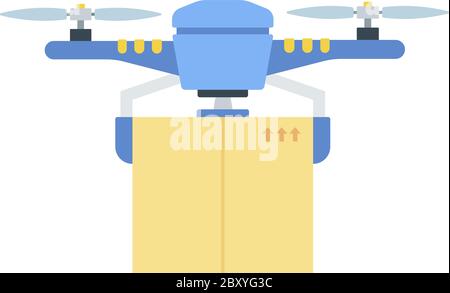 Delivery of a large package by drone vector icon flat isolated Stock Vector
